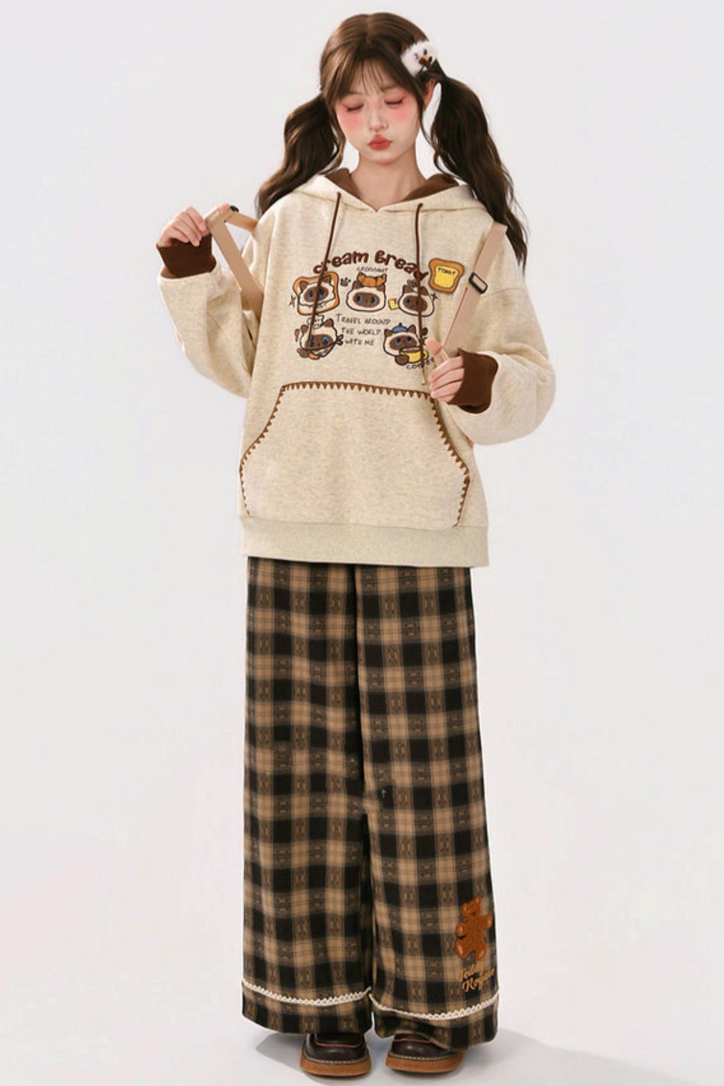 Fleece-Lined Wide Plaid Pants