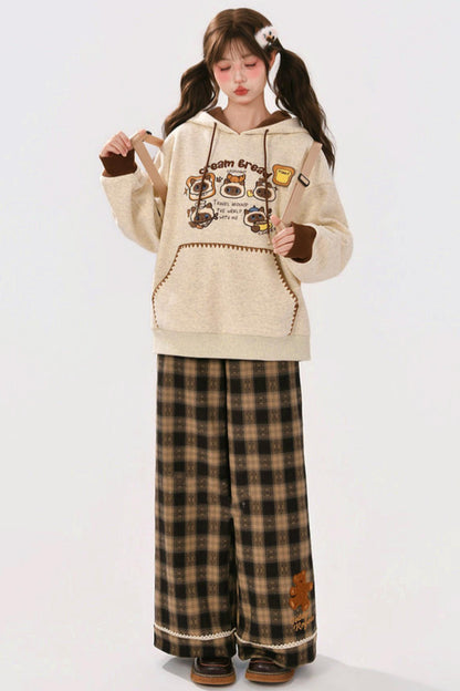 Fleece-Lined Wide Plaid Pants