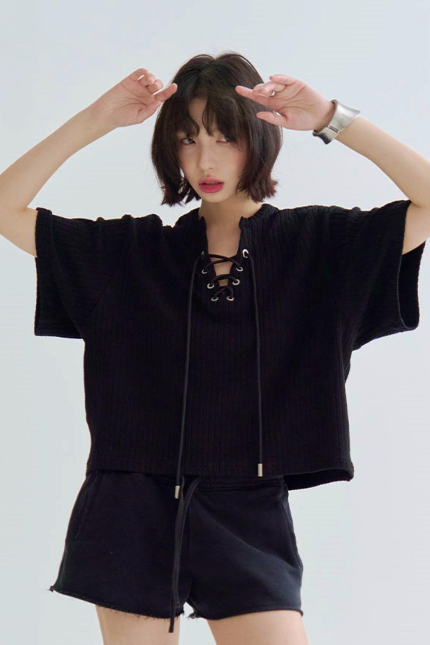 V-Neck Loose Fit Knit T-Shirt