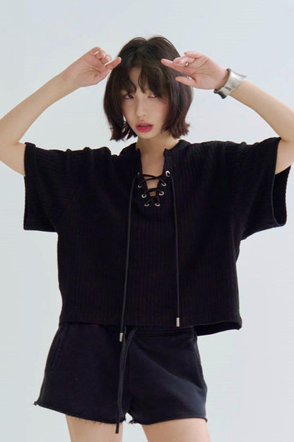 V-Neck Loose Fit Knit T-Shirt