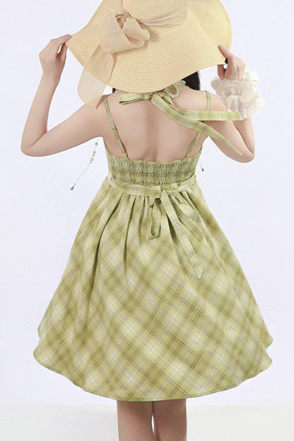 グリーンチェックカーディガン+パンツ＋トップス