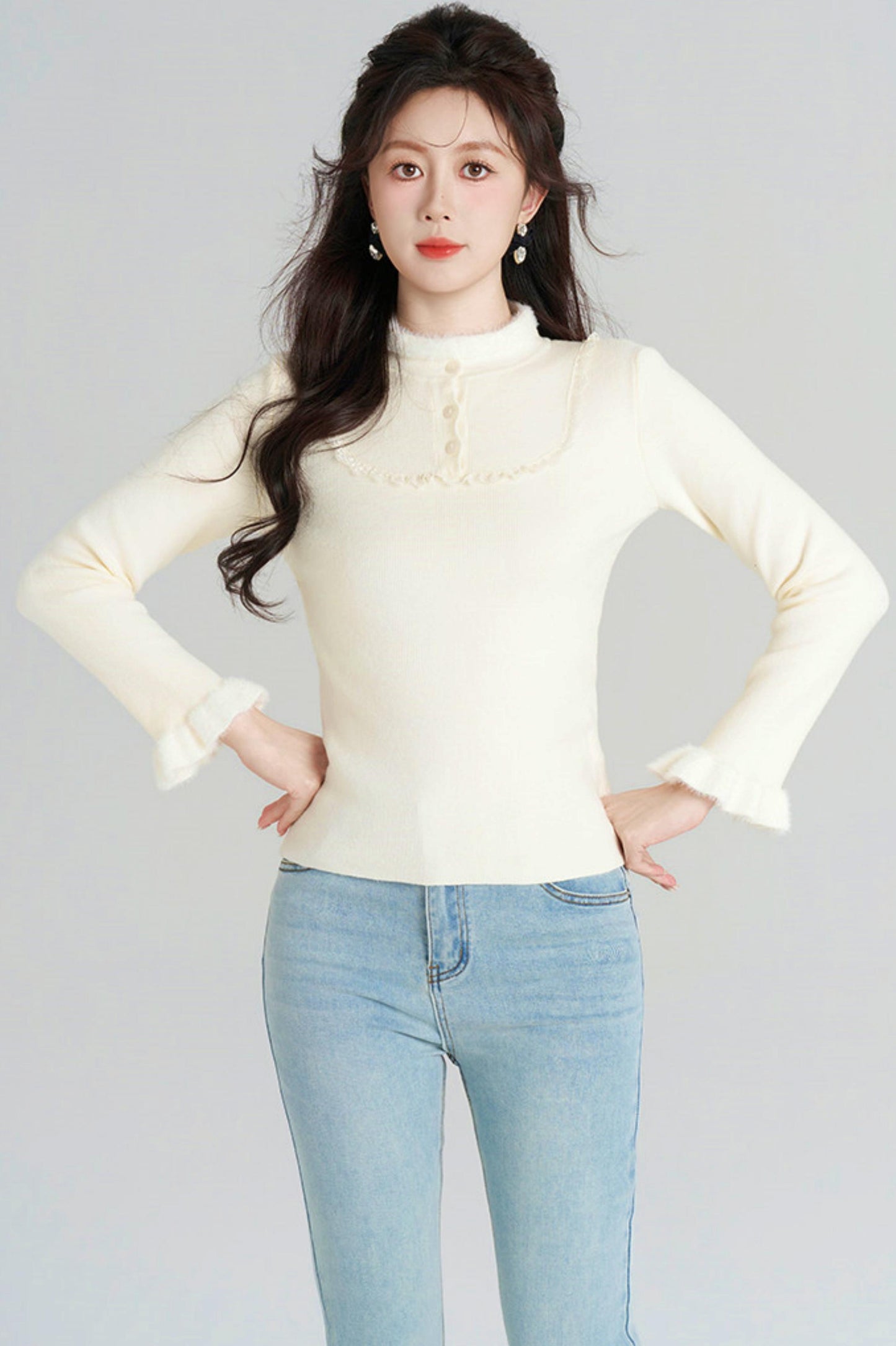 French Slim Stand Collar Top