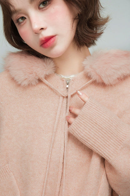 キャラメルファーカラーカーディガン