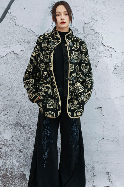 モードジャカードスタンドアップカラーコート