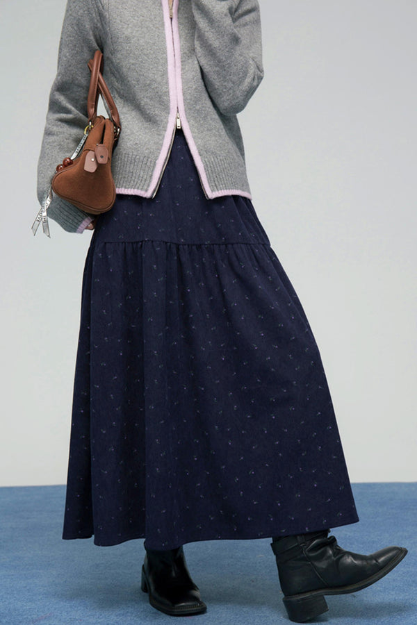 コーデュロイフローラルティアードスカート