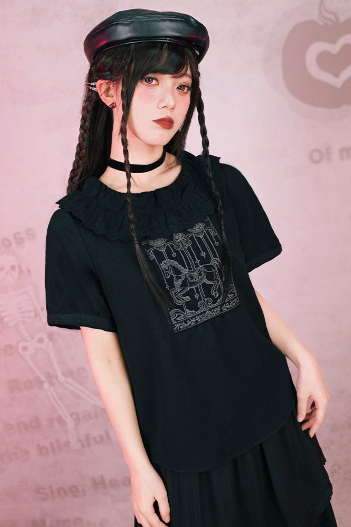Dark Print Doll Collar Top