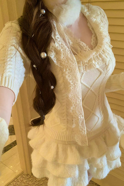 Soft twisted knit sweater + tutu skirt + sleeve knit