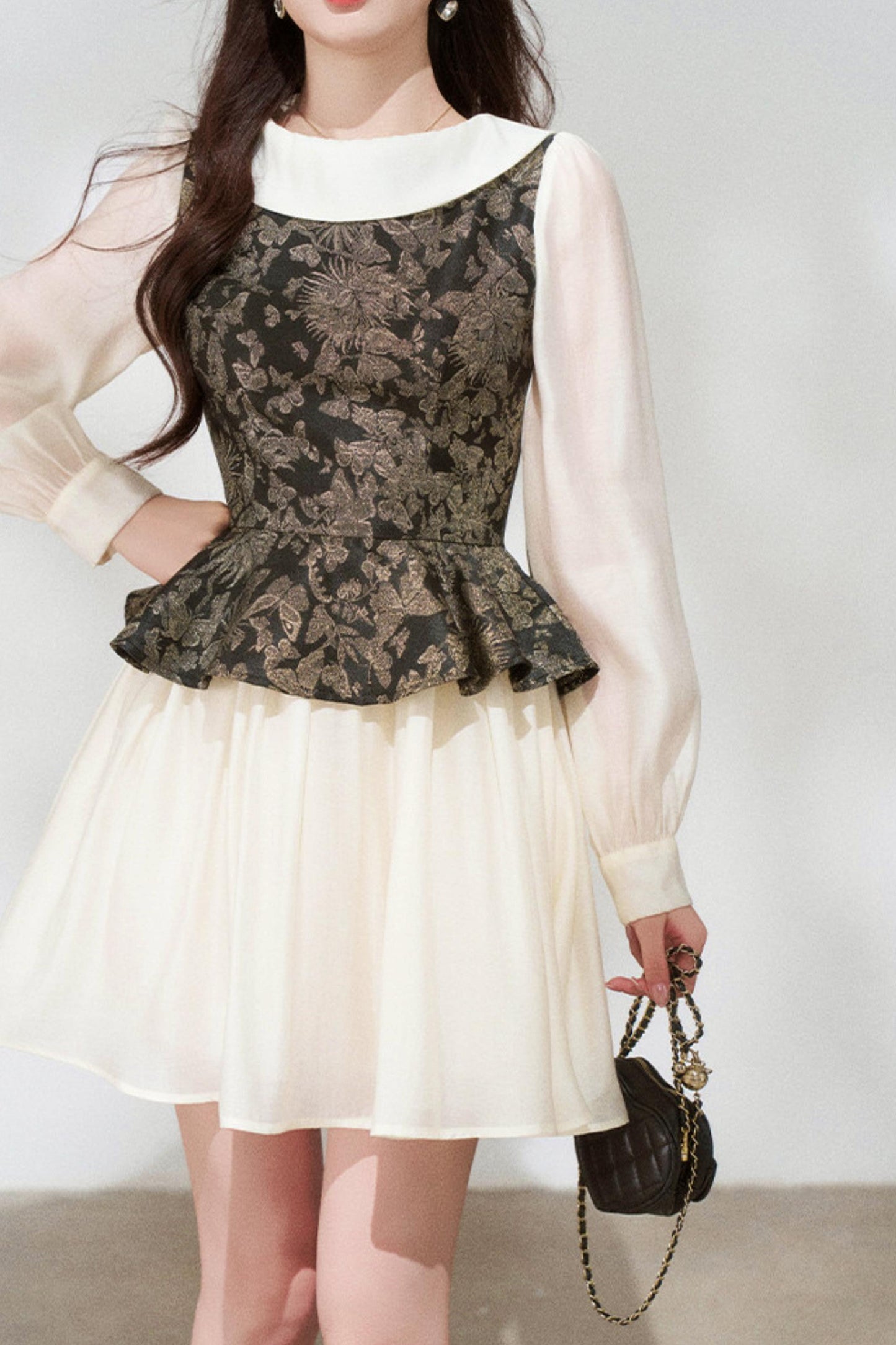 Retro French Style Long Sleeve Dress