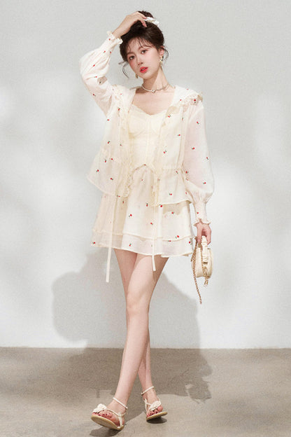 Lace Hooded Jacket + Top + Skirt