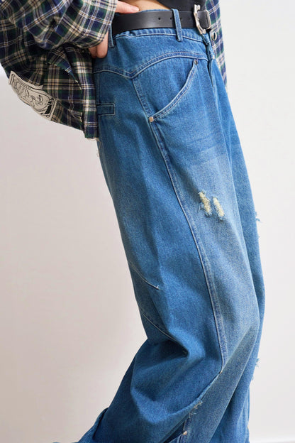 ステートメントリップドワイドレッグジーンズ