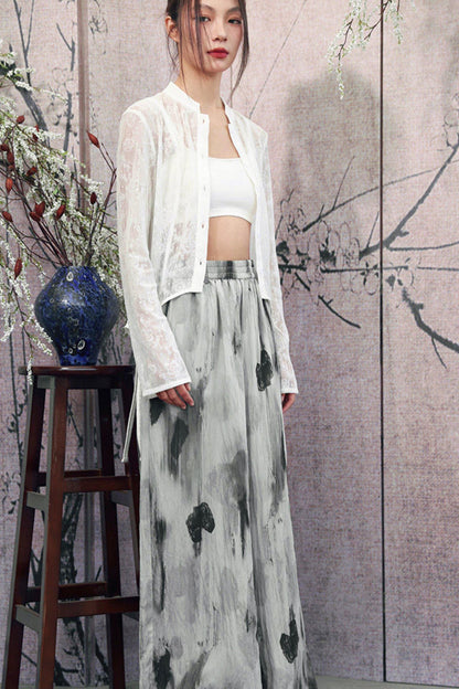 Romantisches weißes Spitzen-Hemd im transparenten Modestil