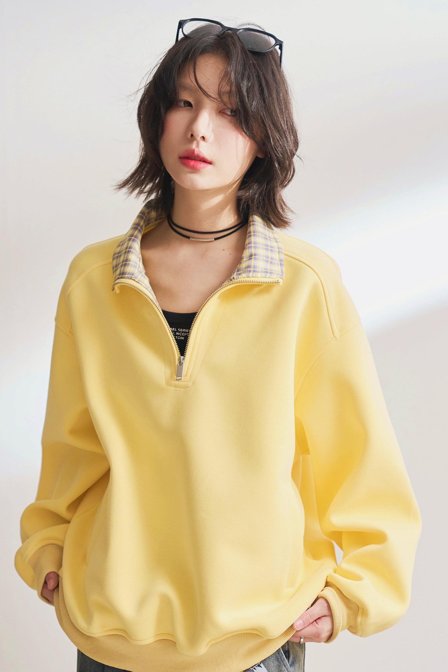 カジュアルハーフジップチェックスウェット