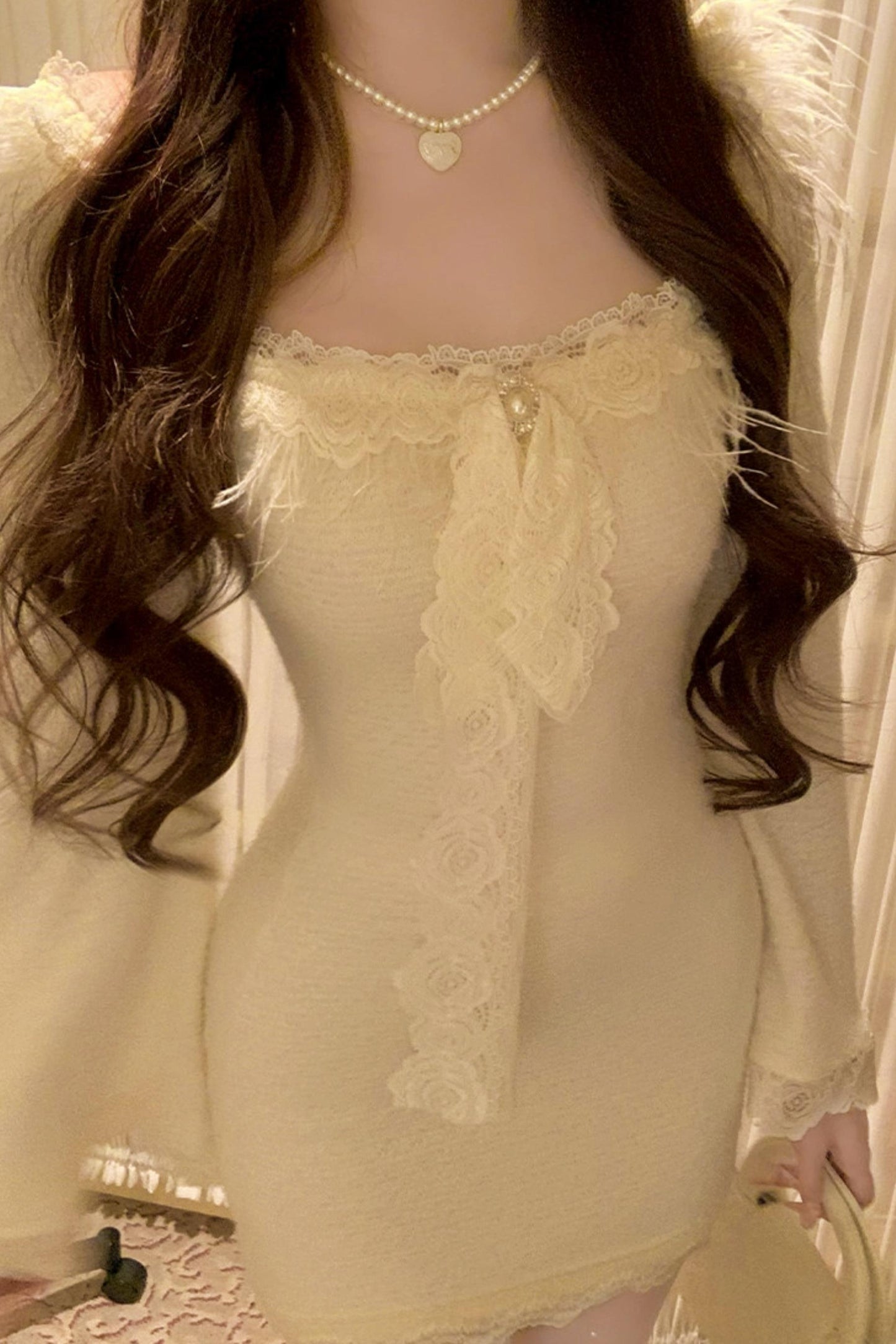 フレンチスイートスリムレースドレス