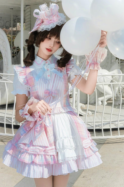 Süßes-Idol-Lolita-Rock + Oberteil + Gürtel + Beinabdeckungen