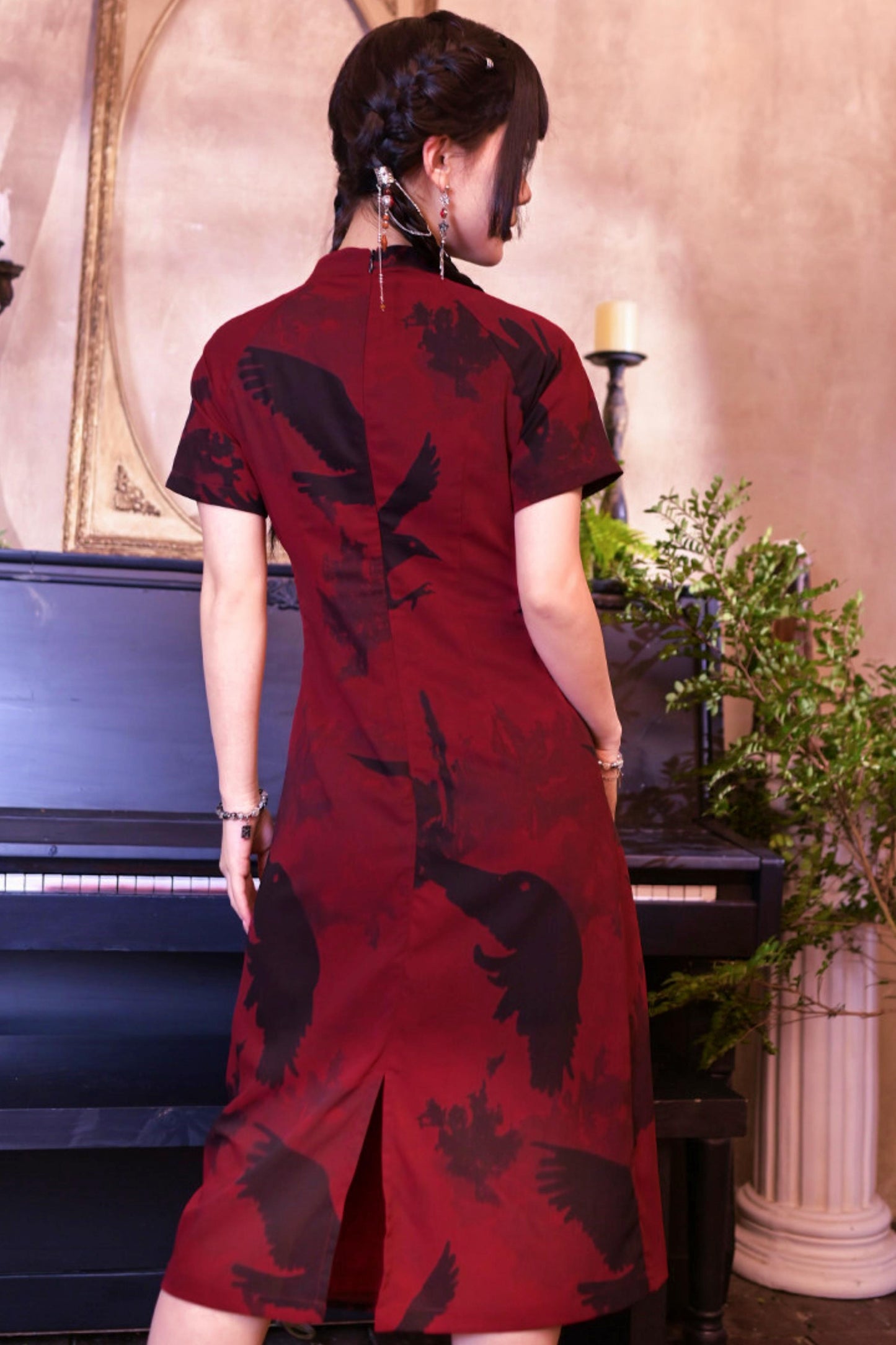 Abito Cheongsam Rosso e Nero