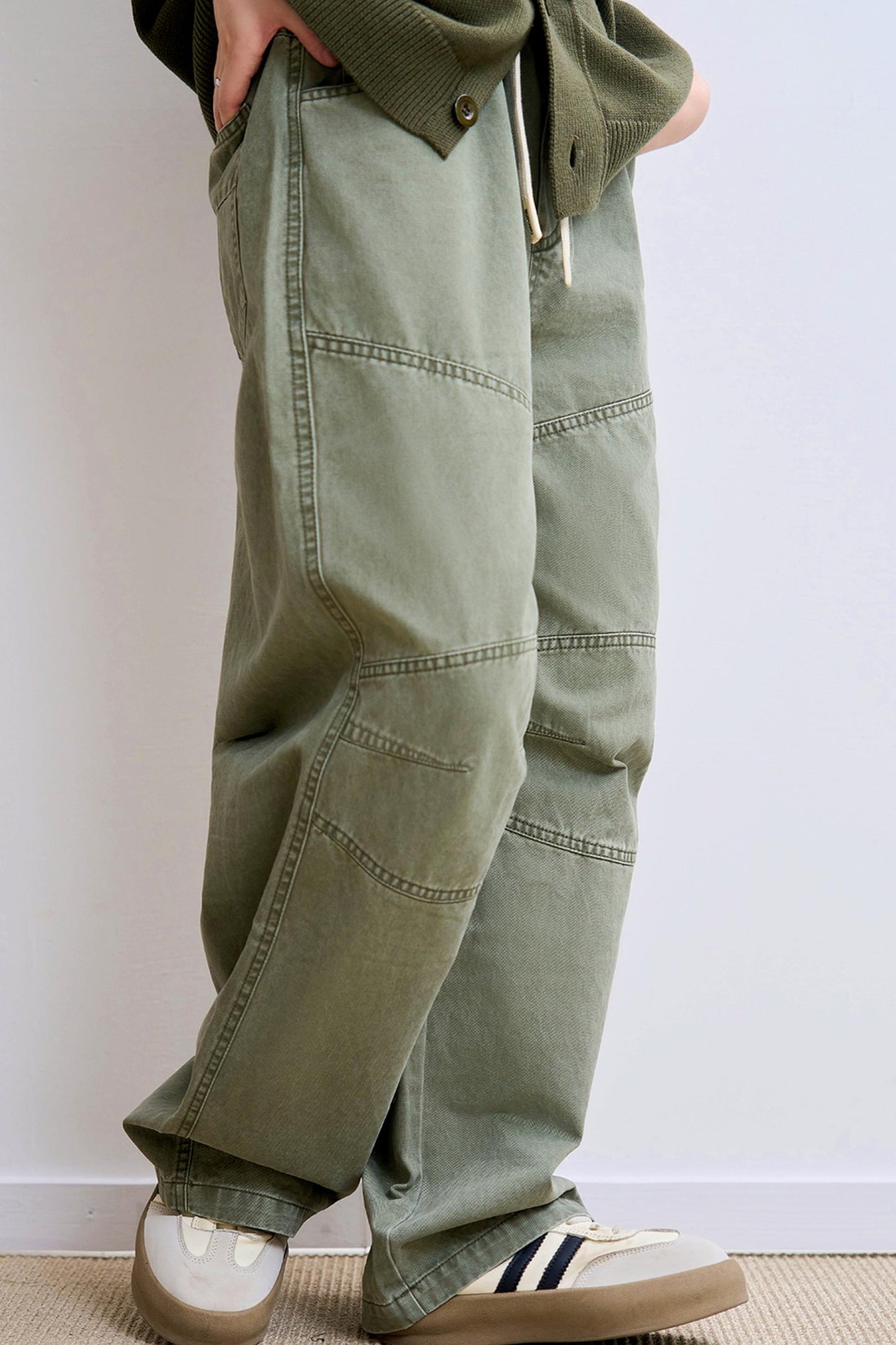 Low wedge spliced denim pants