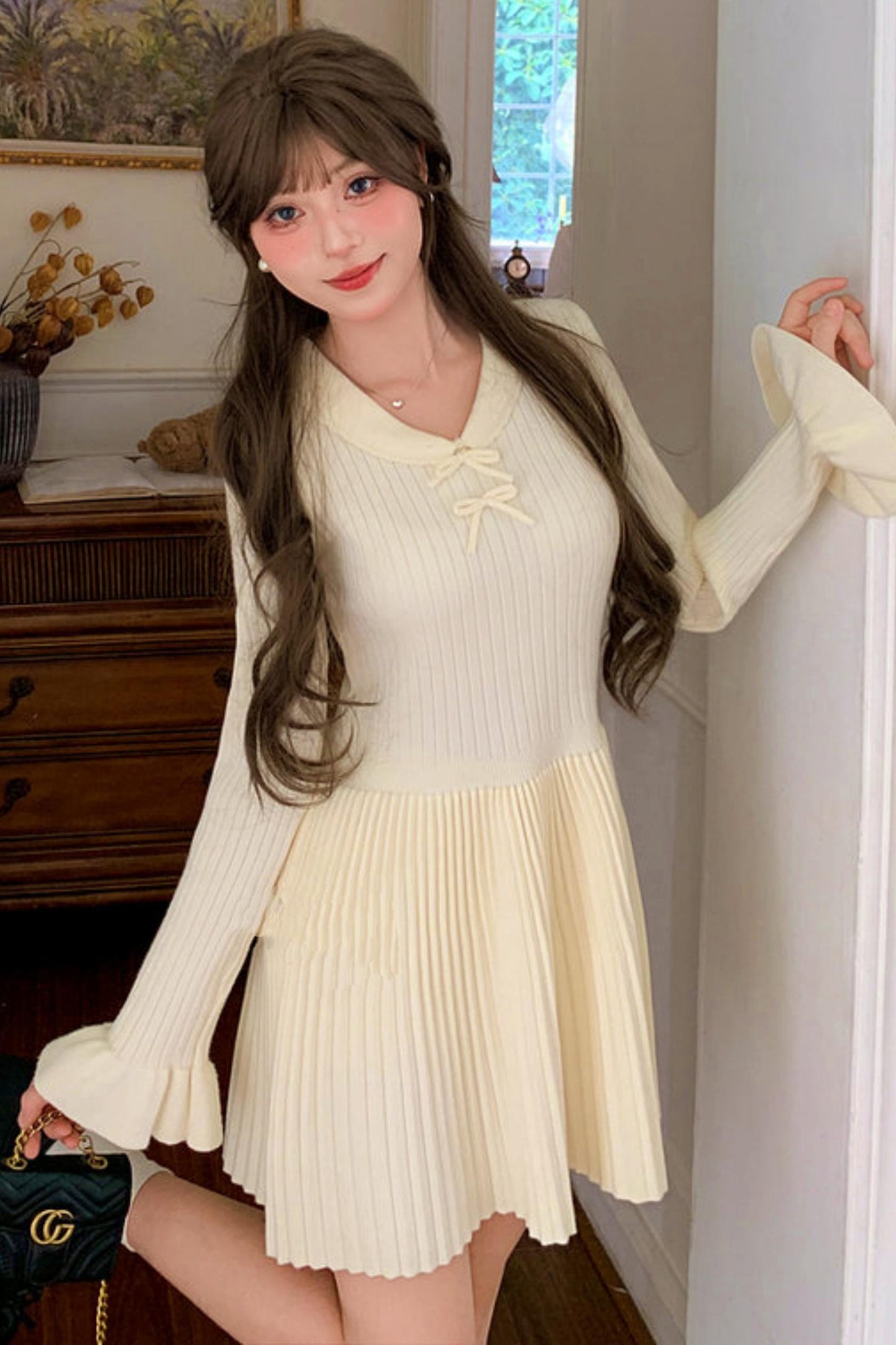 プリーツスイートニットドレス