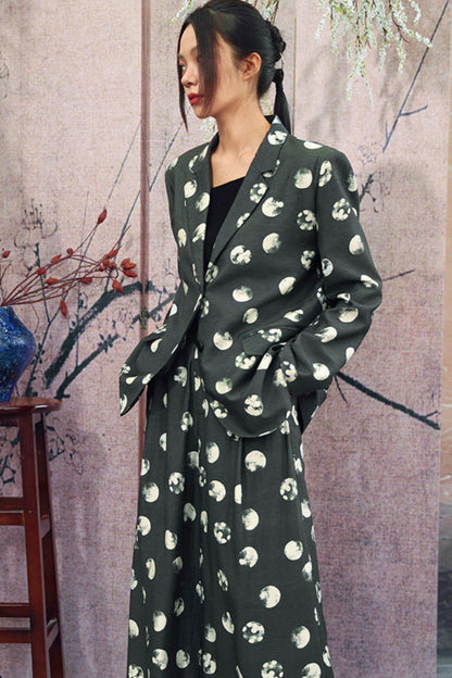 Polka Dot Shoulder Padded Blazer