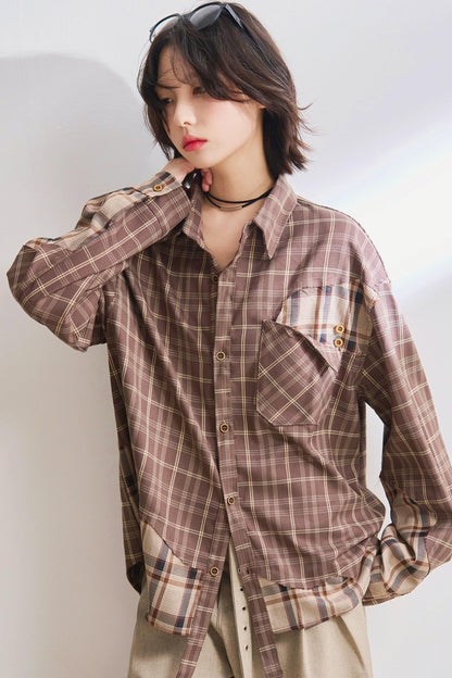 デザインチェックロングスリーブシャツ