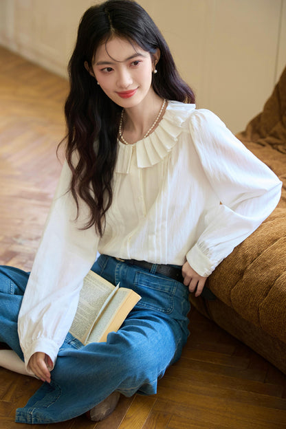 Chic puff sleeve doll collar blouse