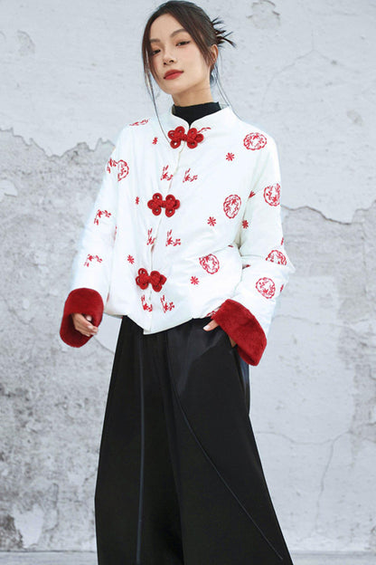 Embroidered Color Blocking Quilted Jacket