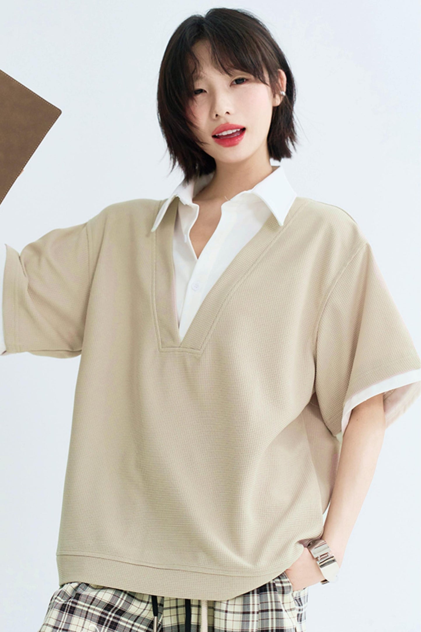 Relaxed Fit Shirt Collar Tee Shirt
