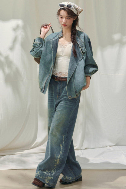 Laser Embossed Vintage Jeans