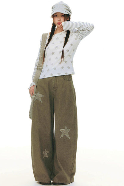 Star Wide Leg Denim Pants
