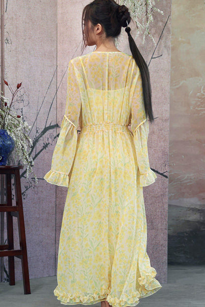 Vestido de gasa amarillo con flores
