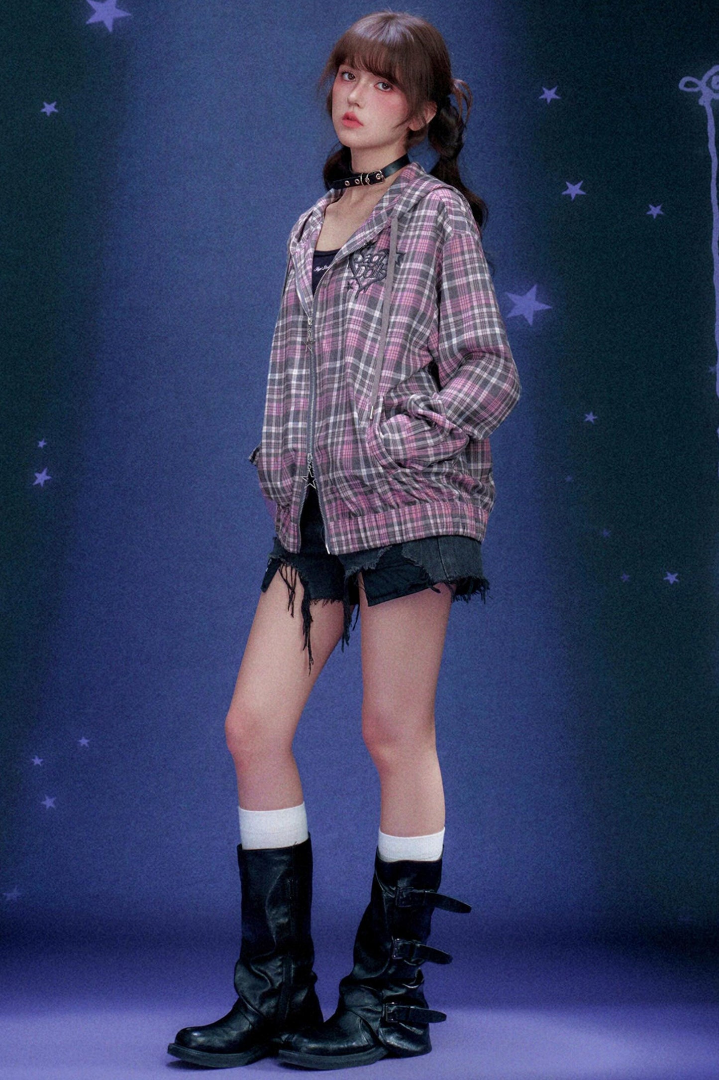 Rosa karierte Kapuzenjacke