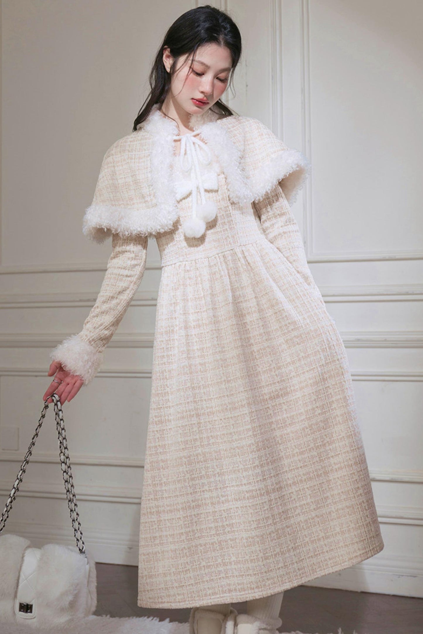 Vanilla Velvet Cape Dress