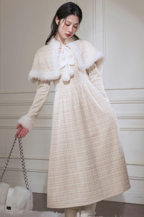 Vanilla Velvet Cape Dress