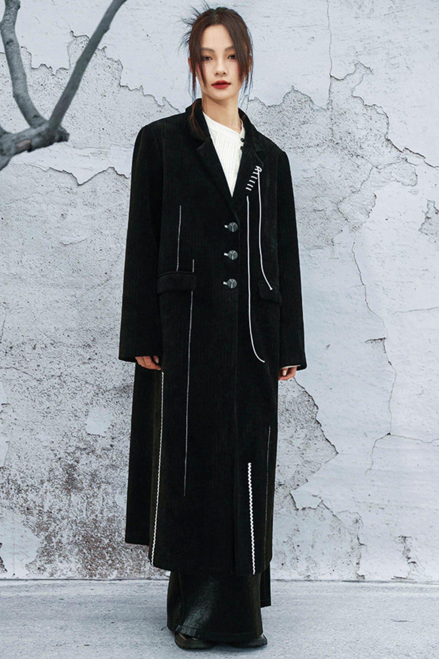 Chenille color block long coat