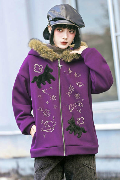 グラフィティファーカラーフーデッドフリースジャケット