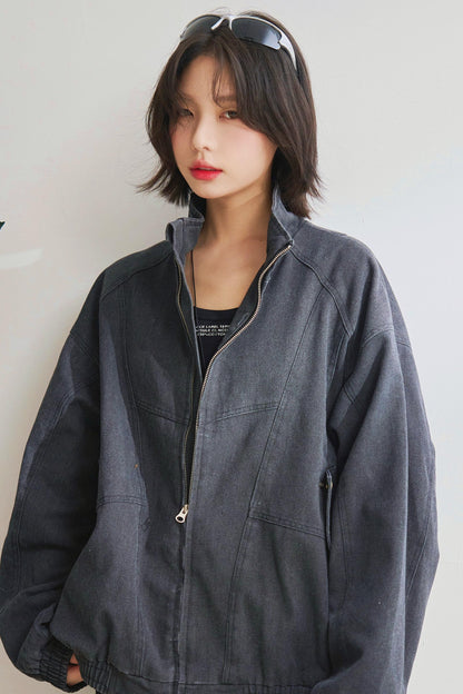 Relaxed fit denim stand up jacket