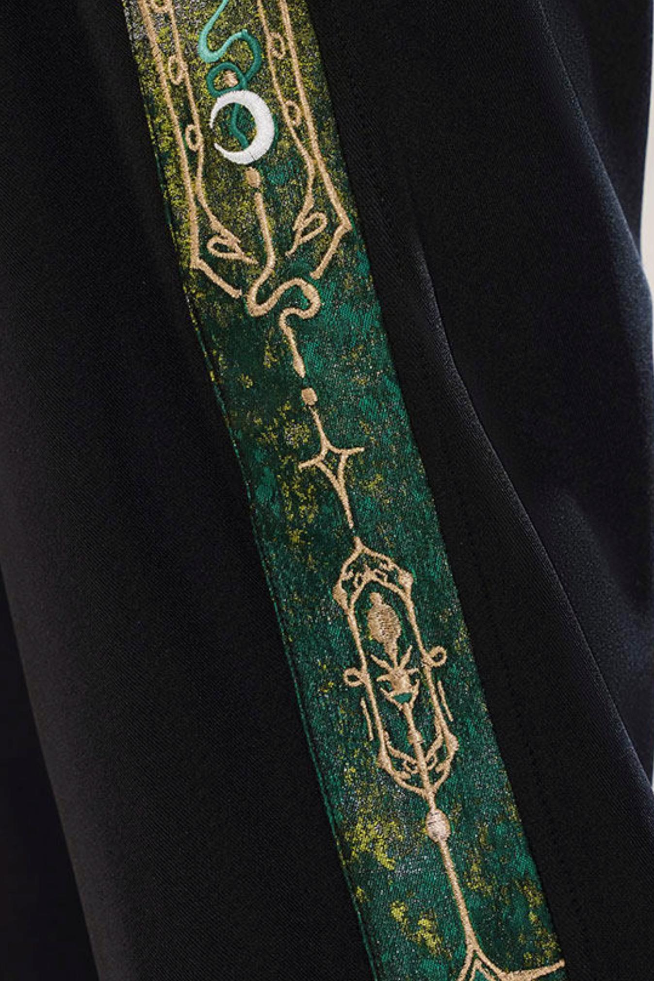 Jade Moon Dragon Embroidered Chinese Shirt + Moon Pocket Pants