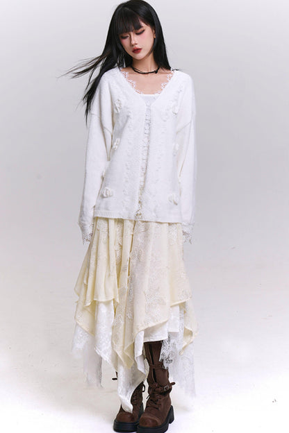 オフホワイトバタフライモチーフスカート