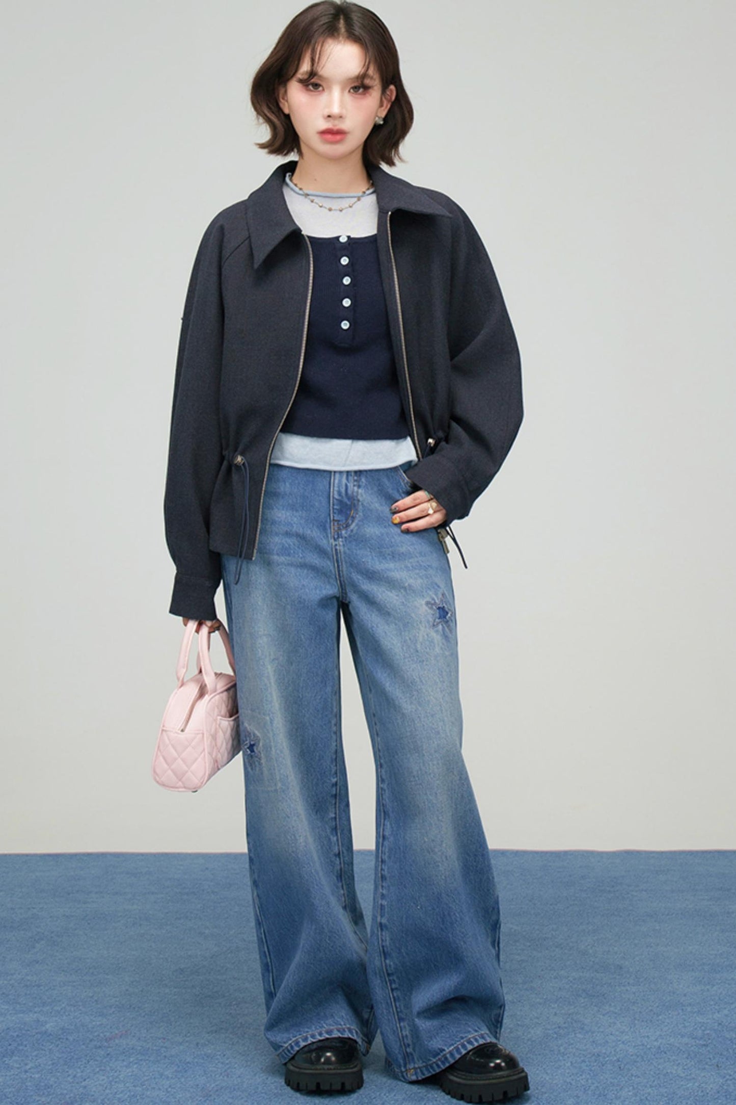 カジュアルコントラストタイトトップス