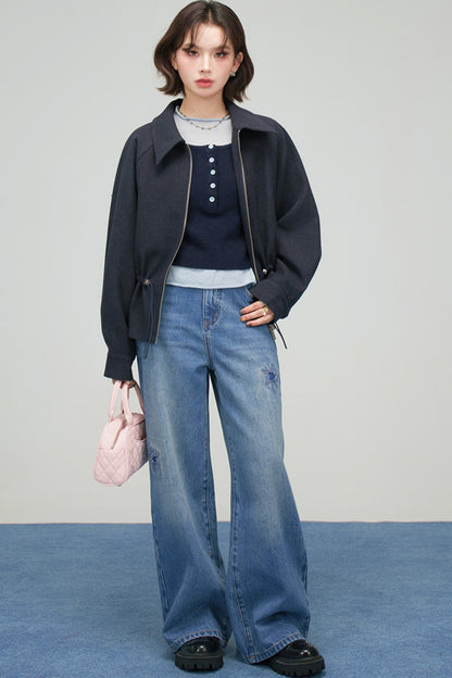 カジュアルコントラストタイトトップス