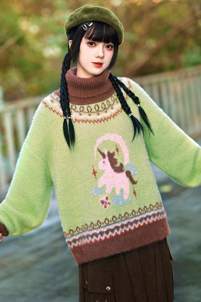 Faux Fur Jacquard Sweater