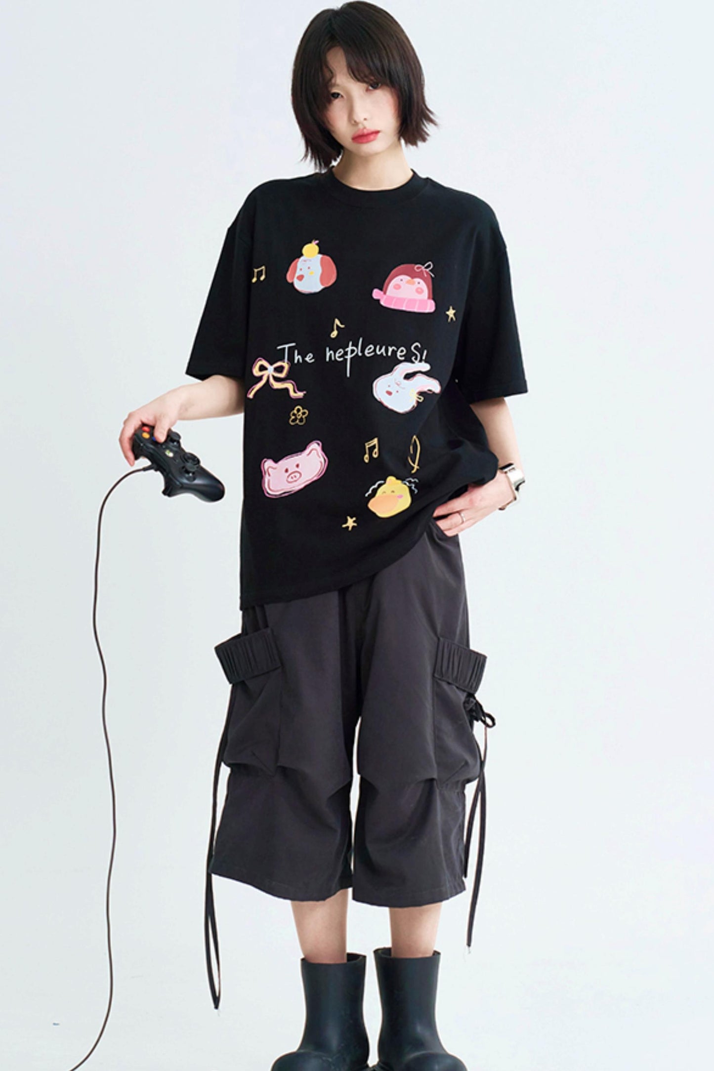 Casual Cartoon Illustrated Tee Shirt