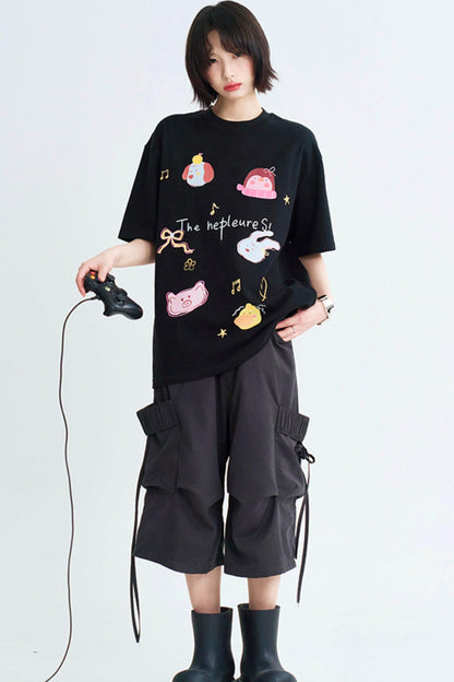 Casual Cartoon Illustrated Tee Shirt