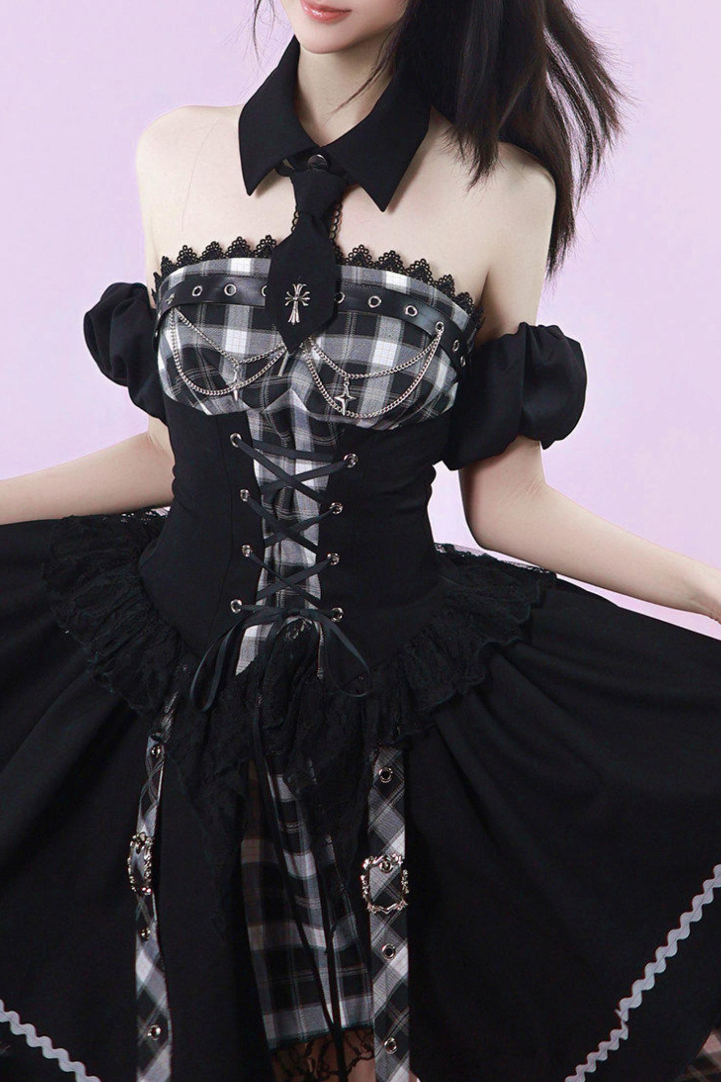 サブカルパンクゴシックチェックドレス – Belchic
