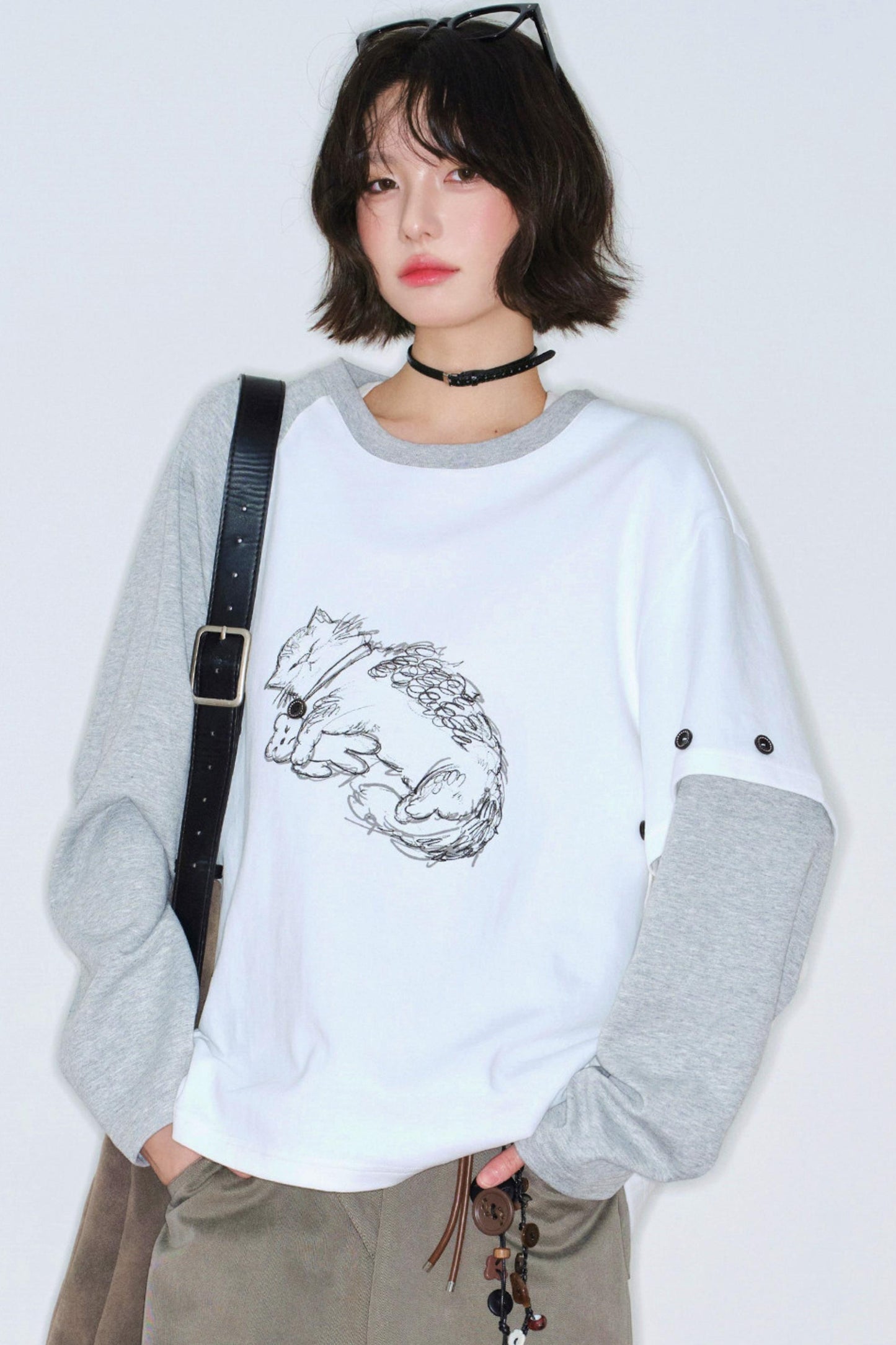 Gravity Cat Patchwork Top