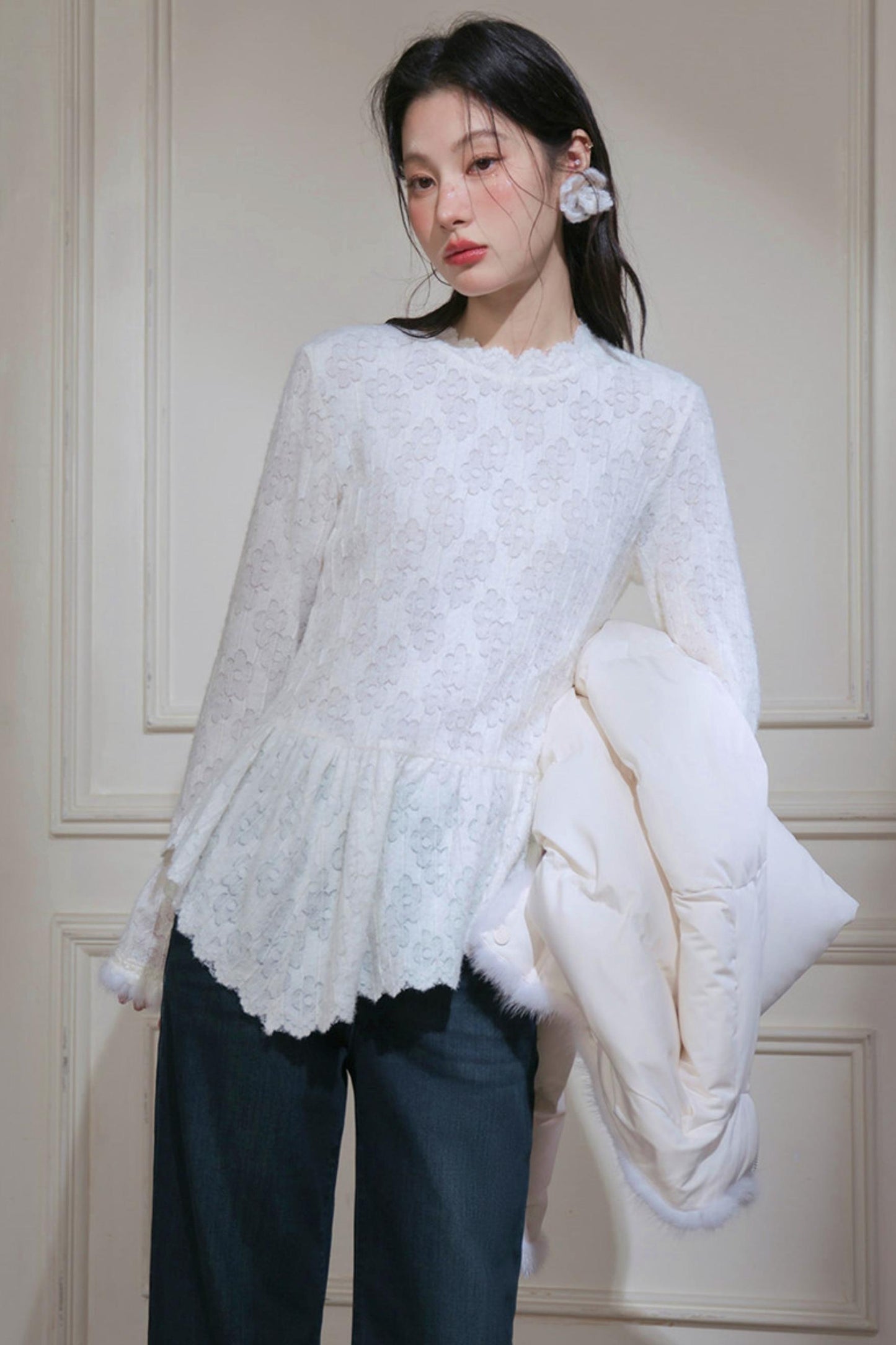 Velvet Lace Rabbit Fur Top