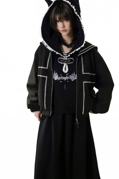 Black Slimming Jacket + Hoodie + Skirt + Leg Warmers