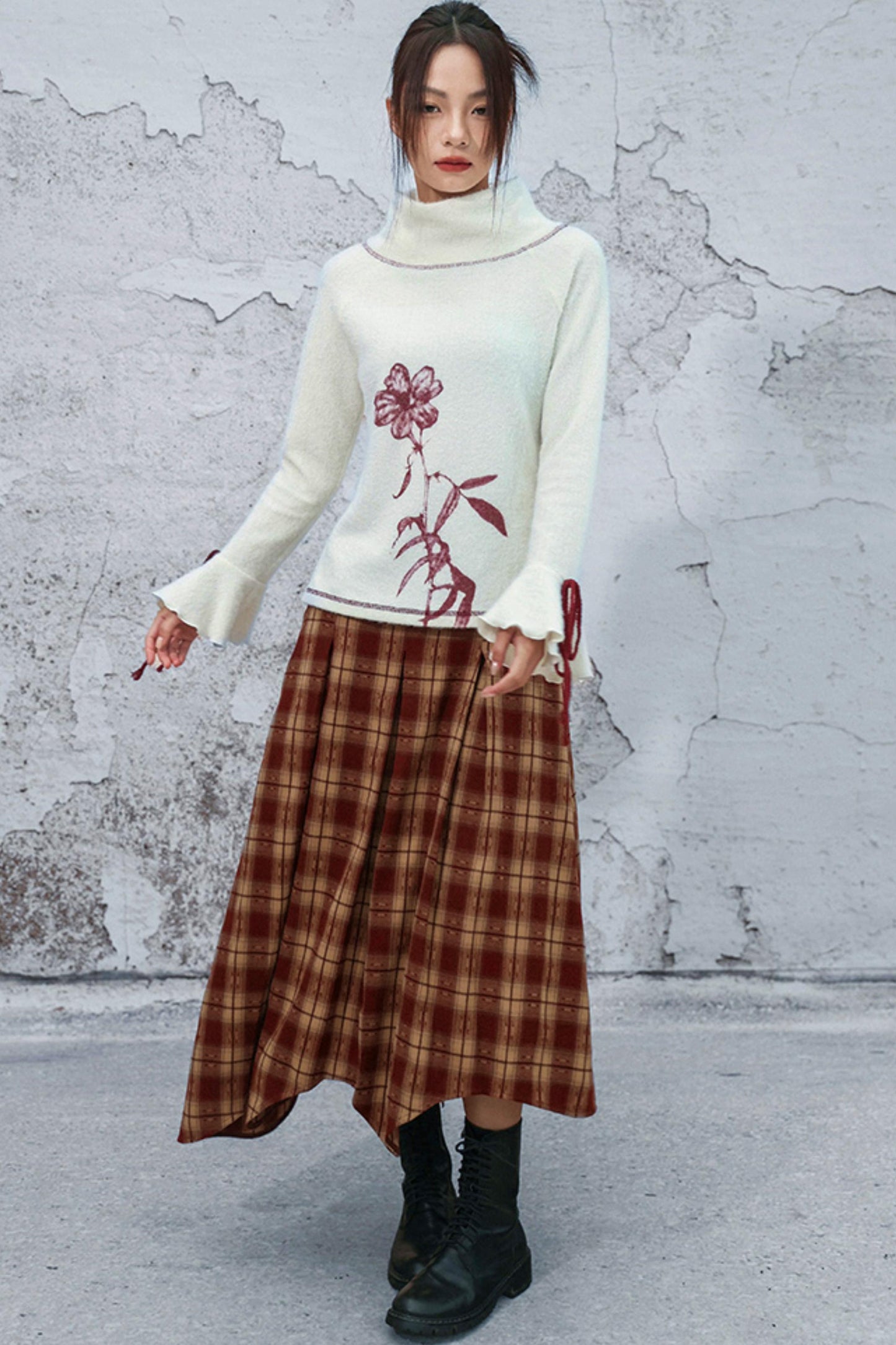 ダブルウエスティッドプラッドスカート