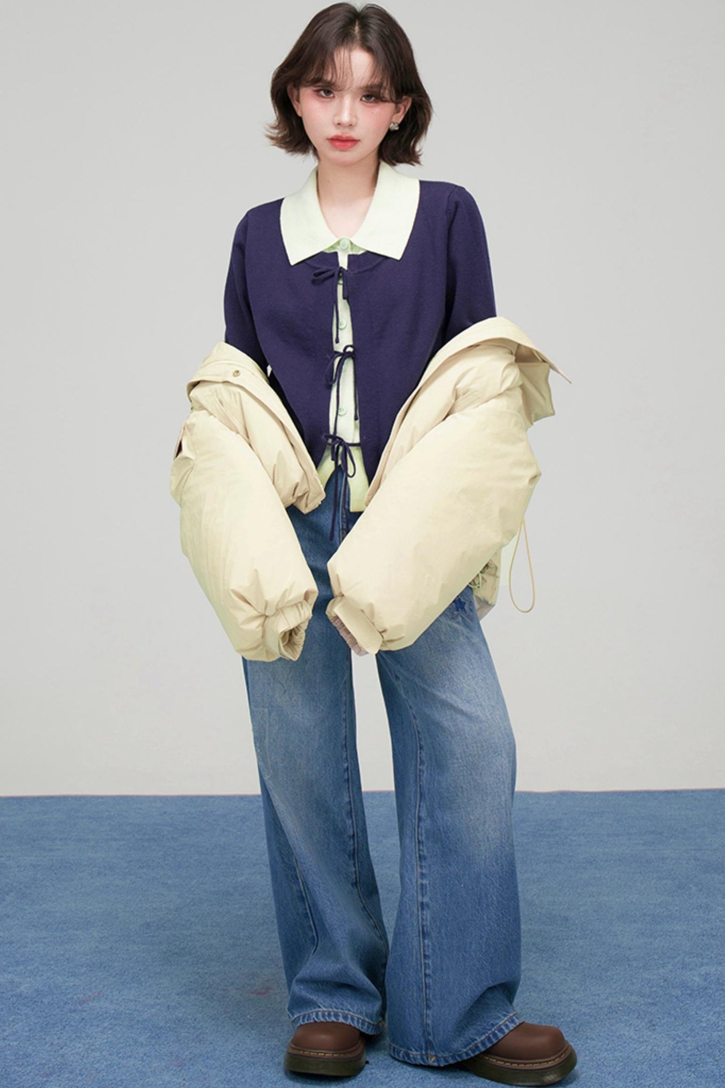 プルシアンブルーリボンカーディガン