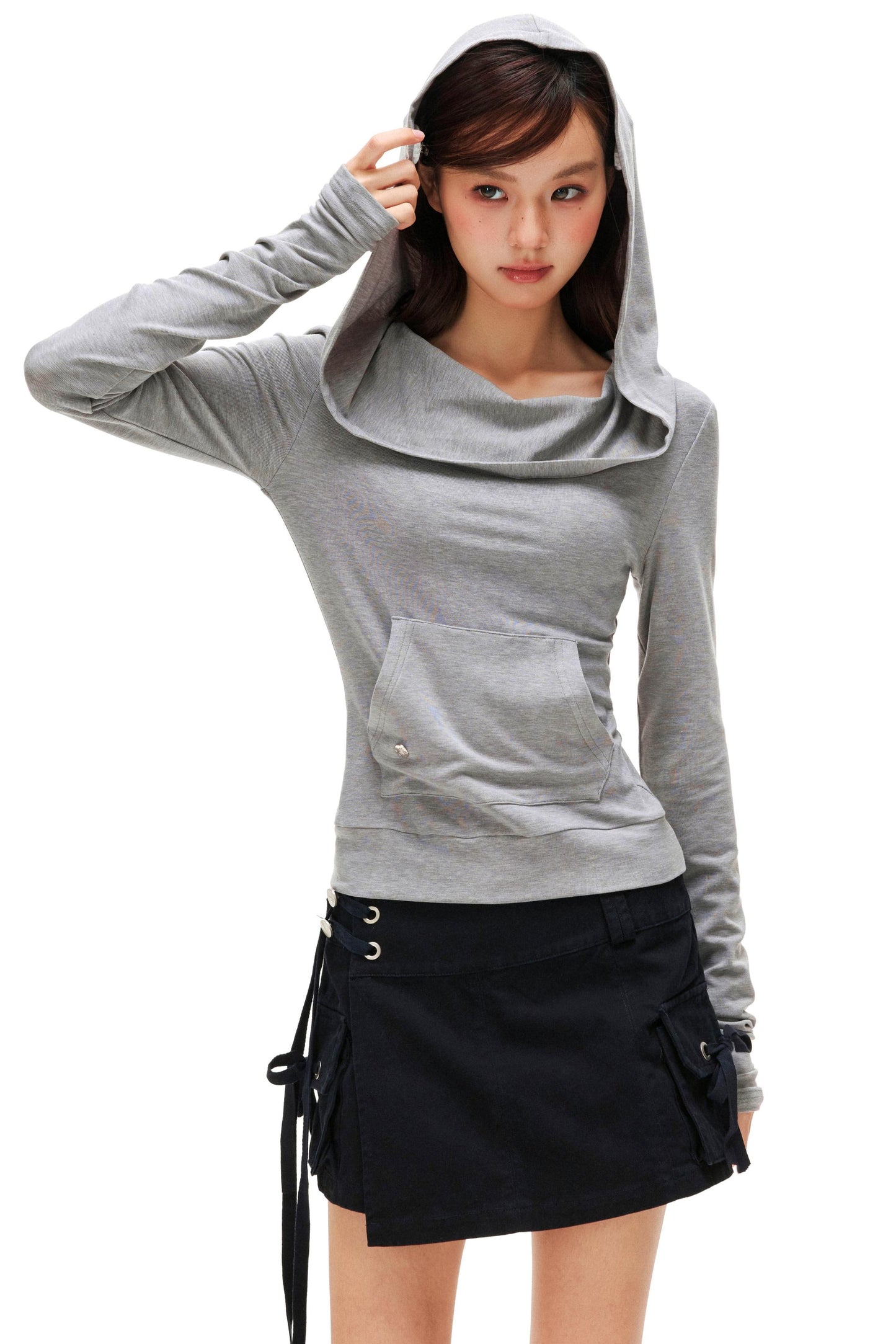 Off-Shoulder Slimming Hoodie Top