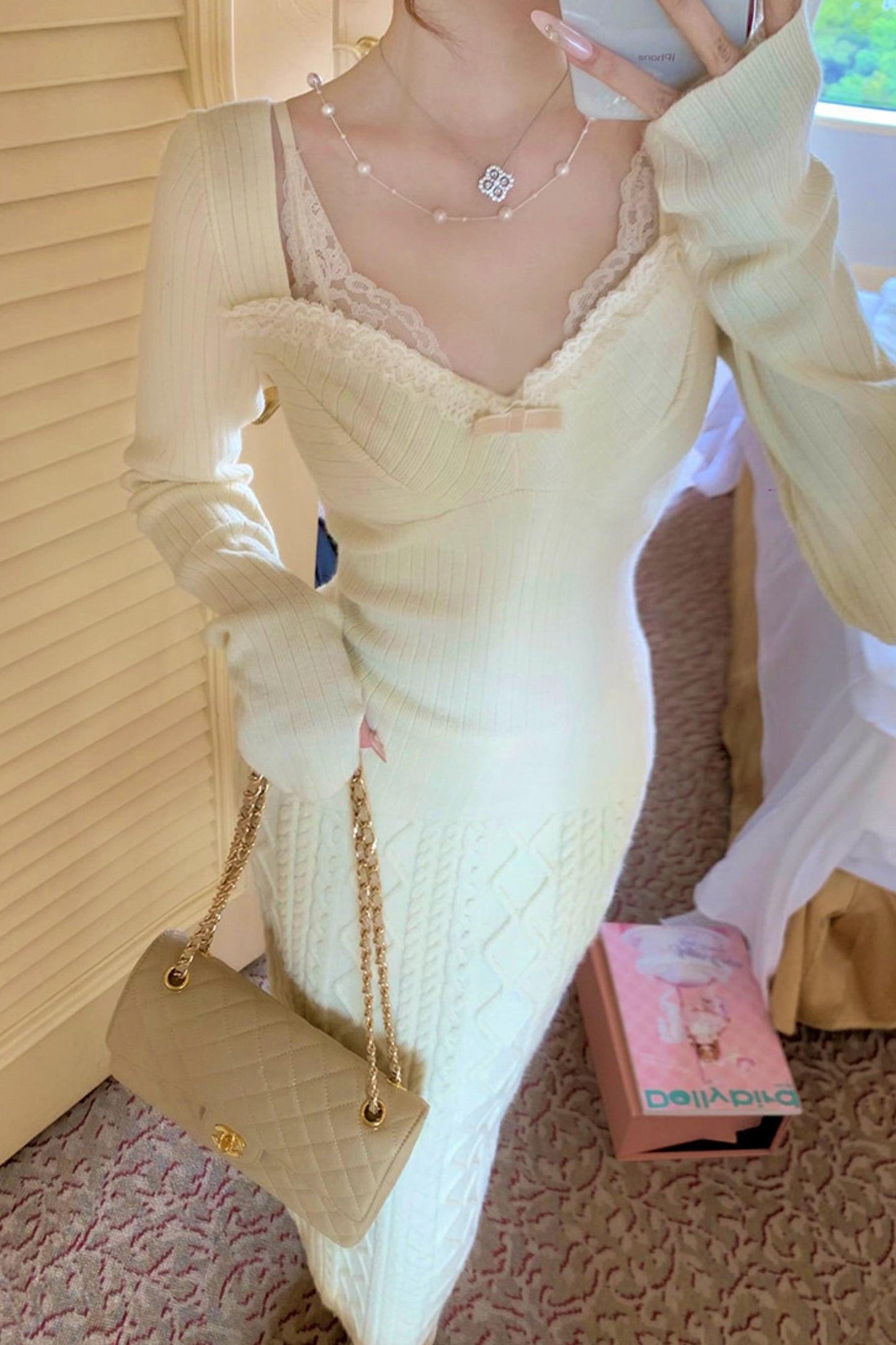 キュートフィットロングスリーブトップス＋レーストリムベースアンダーウェア